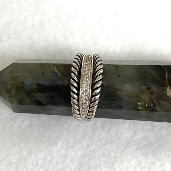 Sterling Silver 925 Gold Accent 2 Row Cubic Zirconia CZ Rope Band Ring Sz 7.75 - Picture 12 of 16